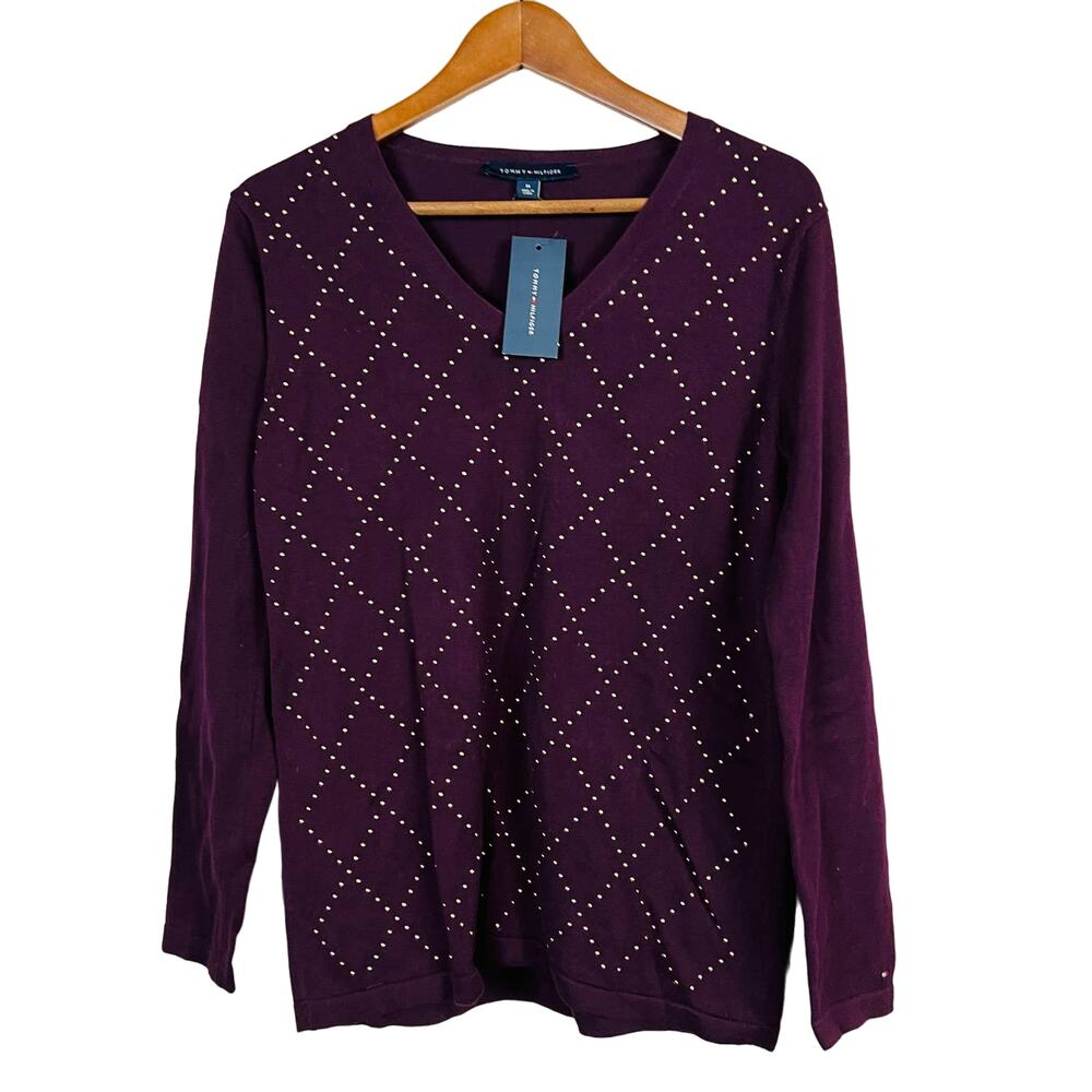 NEW! Tommy Hilfiger V Neck Pullover Top Academic Dark - M